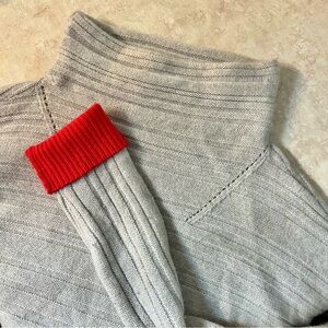 Duffy Cashmere Gray Grey Sweater Pink Cuffs Mockneck Turtleneck Size Small
